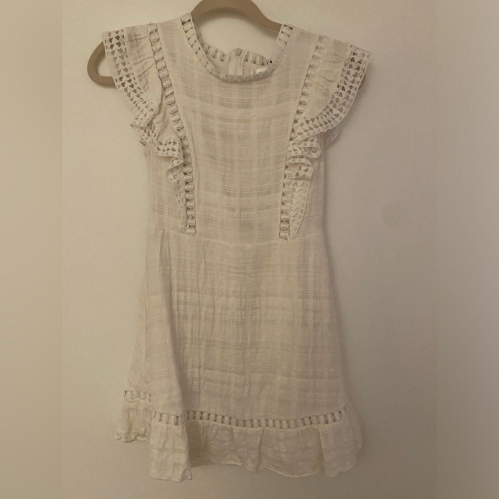 Hazel & Olive White Ruffle Trim High Neckline Short Dress Women’s Sz Small